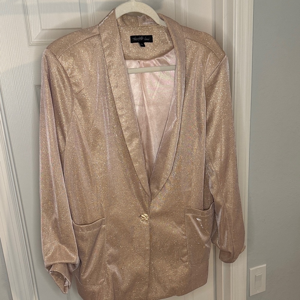 Metallic Blush Open-Front Blazer Jacket